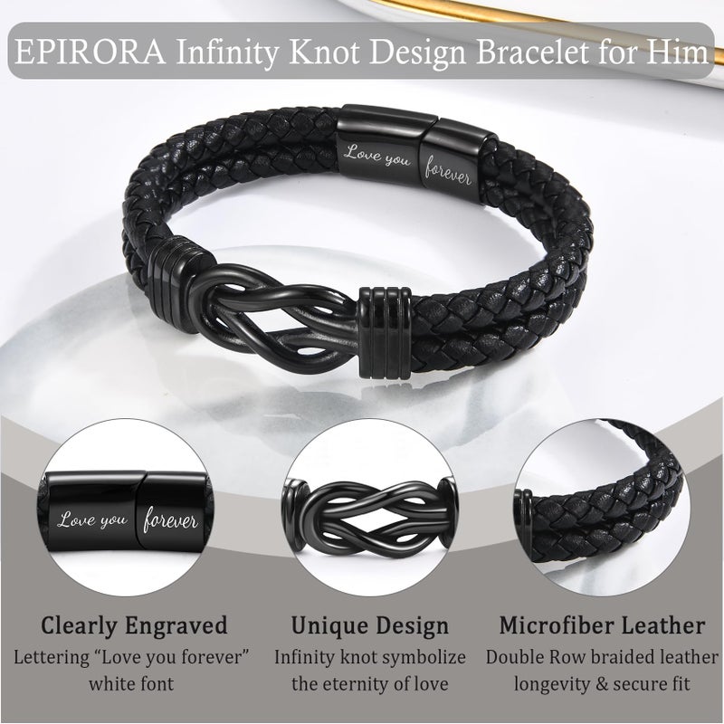 EPIRORA Promise Gifts for Men - 8.5" Black Braided Leather Infinity Knot Bracelets for Men Him, Personalized Mens Promise Bracelet Jewelry Gift Ideas Christmas Anniversary Birthday Gifts for Lover - Image 3