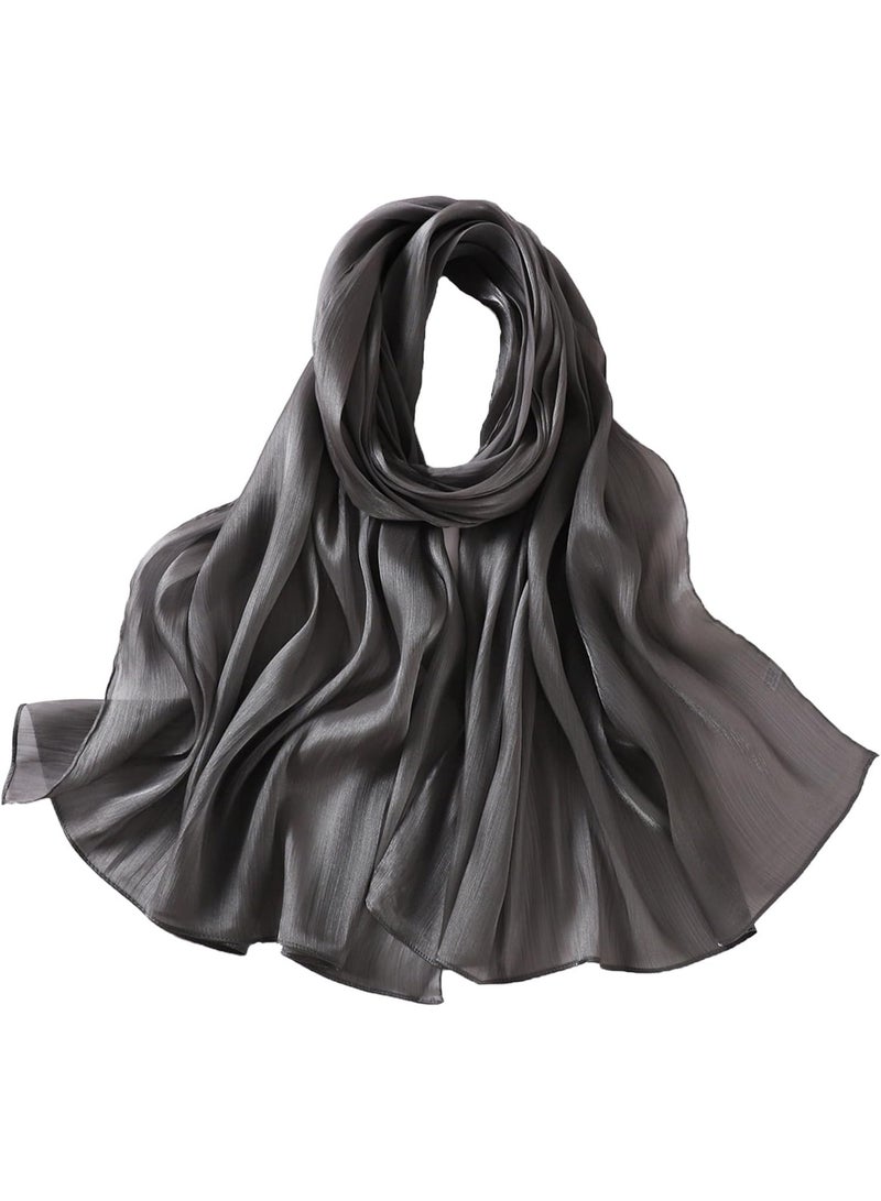 Dark Grey Shiny Gloss Chiffon Hijab Scarf 180*70cm, Women Elegant Lightweight Wedding Shawl Wrap Cape - Image 1