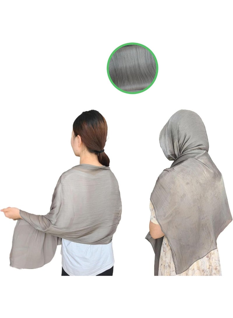 Dark Grey Shiny Gloss Chiffon Hijab Scarf 180*70cm, Women Elegant Lightweight Wedding Shawl Wrap Cape - Image 2