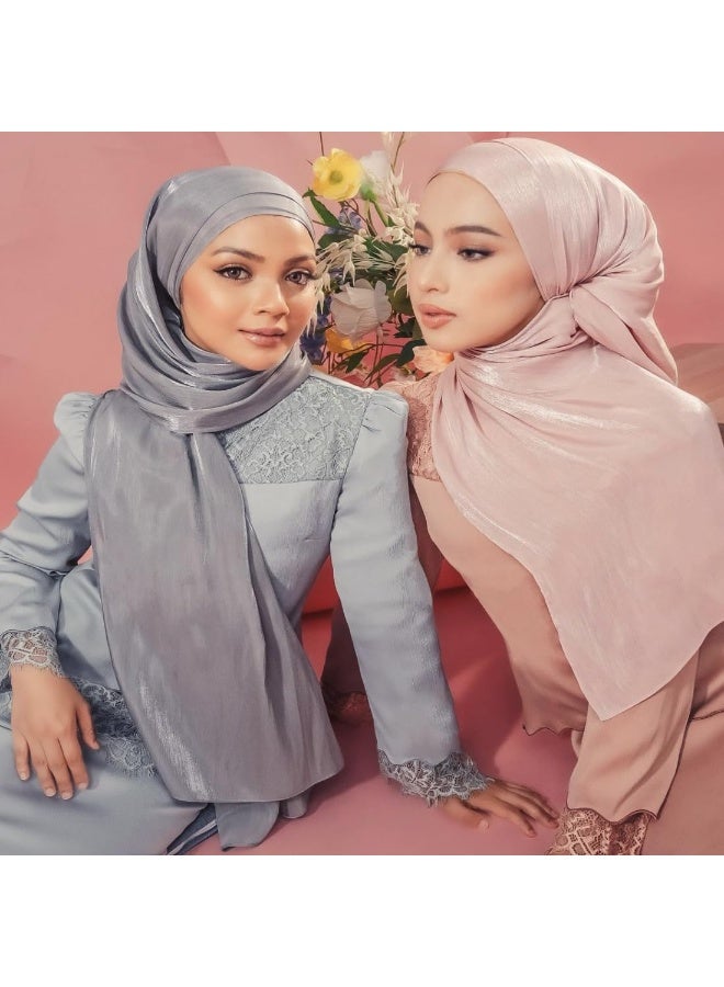 Dark Grey Shiny Gloss Chiffon Hijab Scarf 180*70cm, Women Elegant Lightweight Wedding Shawl Wrap Cape - Image 4