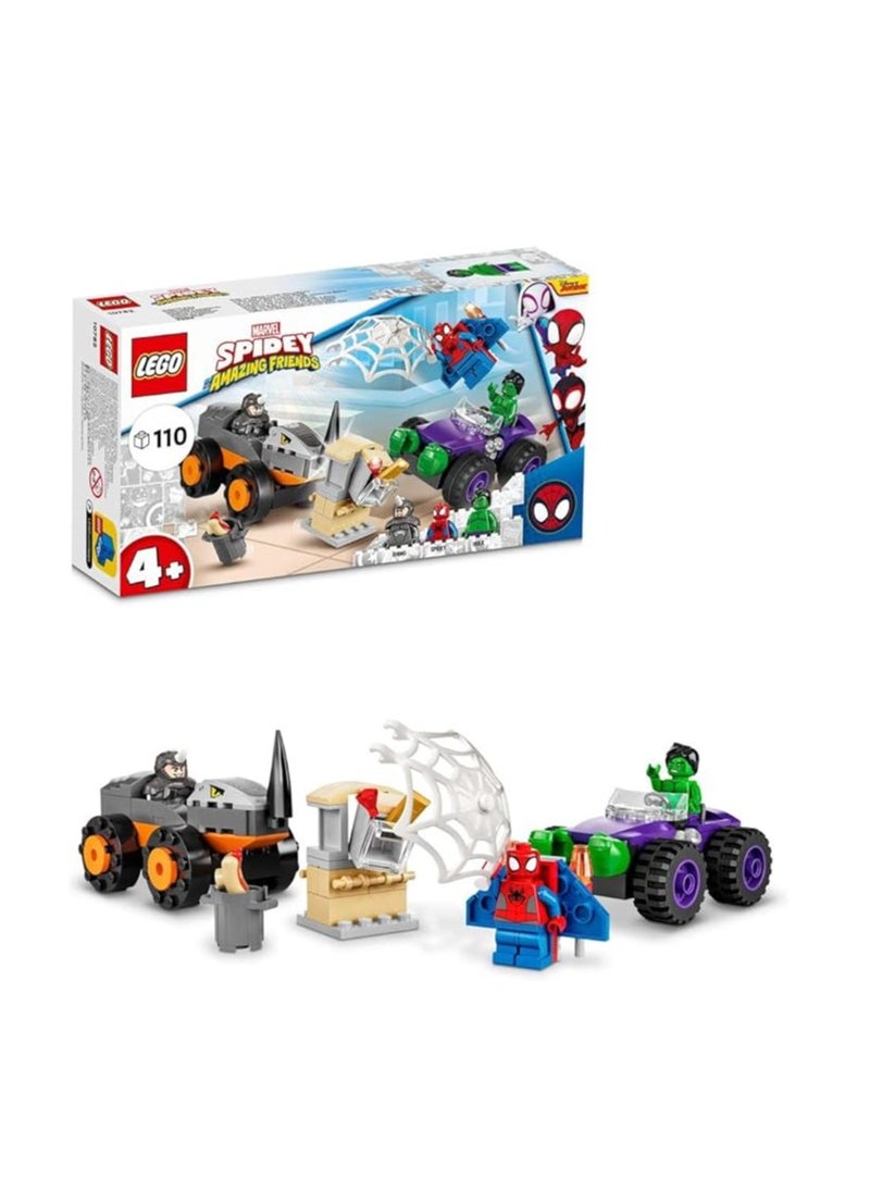 LEGO Marvel Hulk vs. Rhino Monster Truck Showdown, Toy for Kids, Boys & Girls Age 4 Plus with Spider-Man Minifigure, Spidey And His Amazing Friends Series  - Image 1