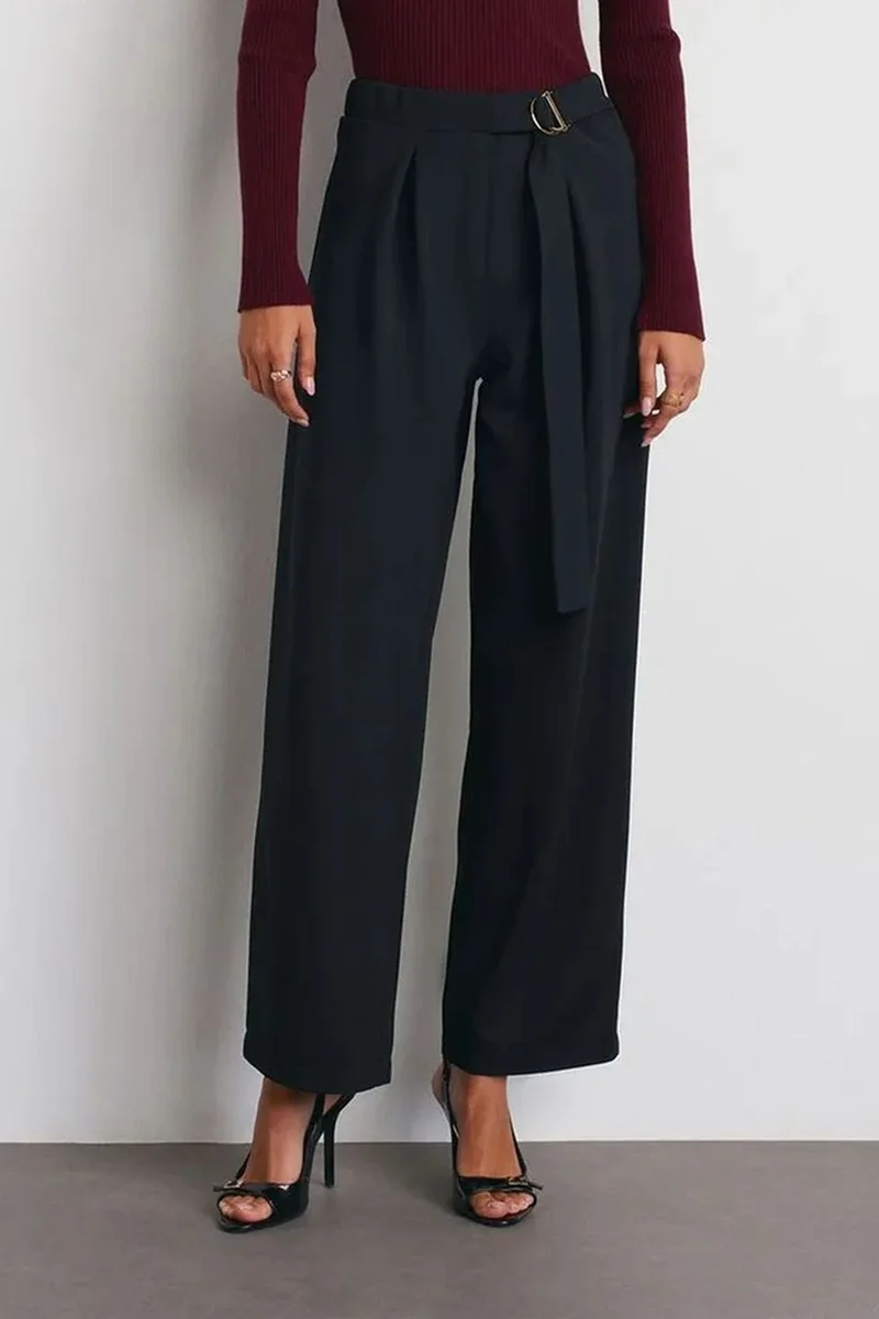 Dilvin DILVIN High-Waist Wide-Leg Crepe Trousers