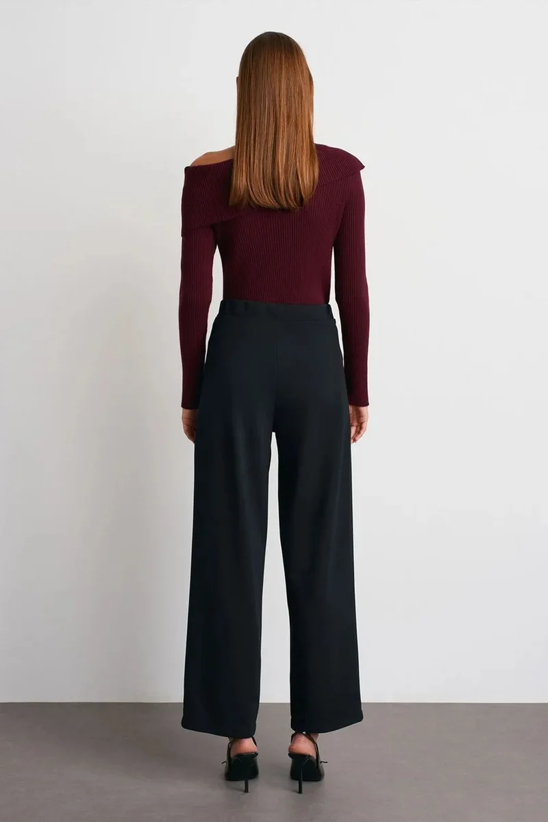 Dilvin DILVIN High-Waist Wide-Leg Crepe Trousers