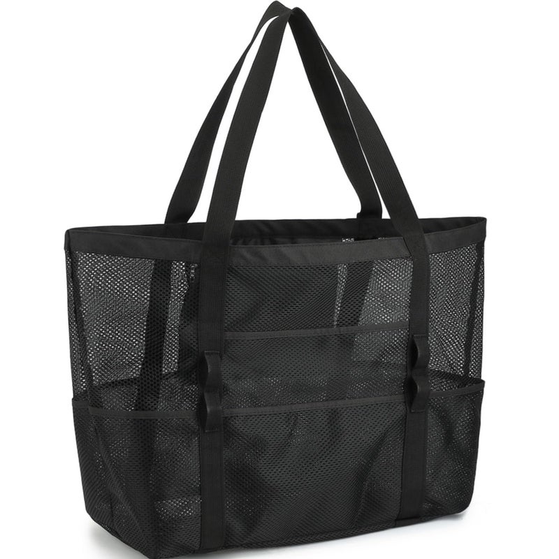 GYEUKHAM Mesh Beach Bag for Women SandResistant Pool Tote 9 Pockets 1 Inner Zip Foldable Family Travel Essentials - Image 2
