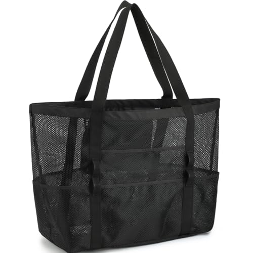 GYEUKHAM Mesh Beach Bag for Women SandResistant Pool Tote 9 Pockets 1 Inner Zip Foldable Family Travel Essentials - Image 1