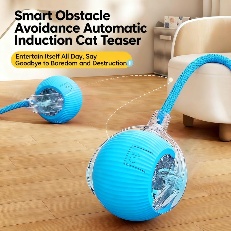 كرة قط تفاعلية أوتوماتيكية، لعبة قطط متحركة قابلة للشحن عبر USB مع حبل للقطط المنزلية، لون عشوائي - Image 2