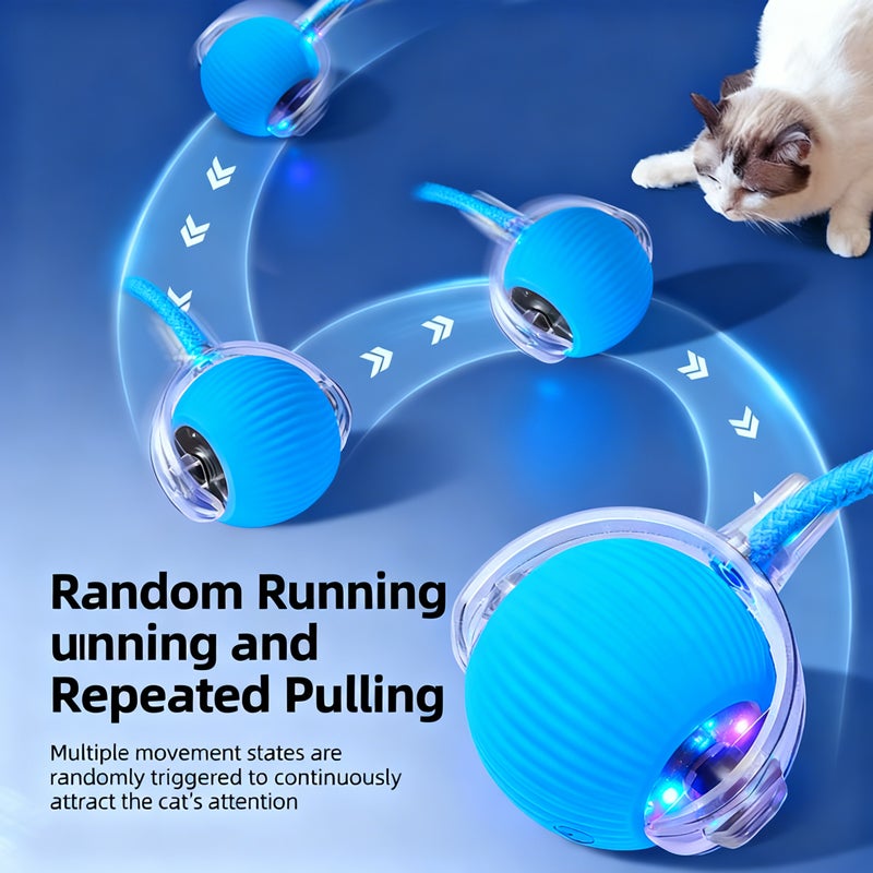 كرة قط تفاعلية أوتوماتيكية، لعبة قطط متحركة قابلة للشحن عبر USB مع حبل للقطط المنزلية، لون عشوائي - Image 3