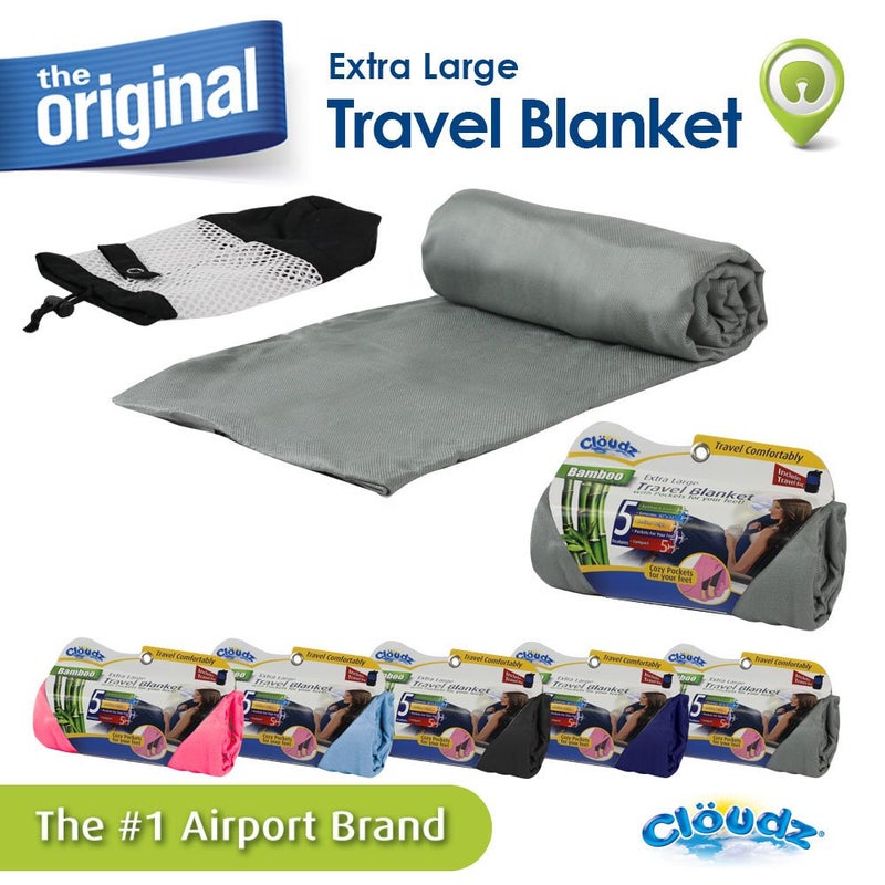 Cloudz Extra Large Airplane Travel Blanket for Your Flight, Car, Camping, Home or Comforting Warmth Anywhere! Includes Warm Cozy Pockets for Your Feet and a Travel Bag - Charcoal - Image 2