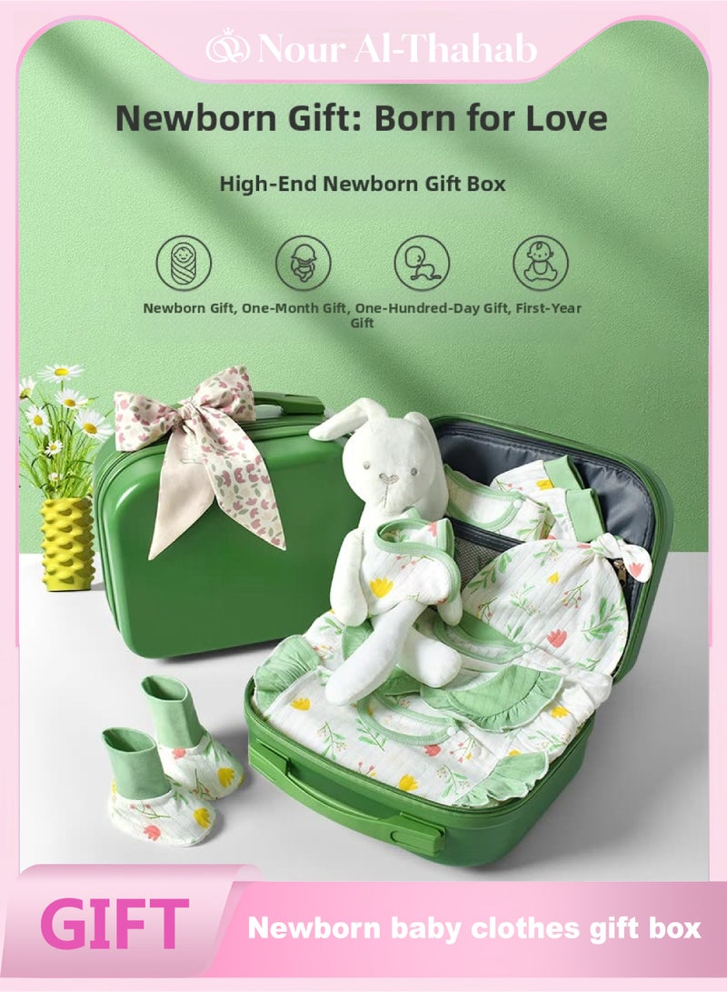 نور الصحب 14 مجموعة هدايا الأطفال حديثي الولادة (موضوع الزهور)، مجموعة هدايا الأطفال حديثي الولادة الفتيات، مجموعة ملحقات ملابس الأطفال القطنية (حقيبة هدايا العلامة التجارية الحصرية لنور الذهب) - Image 1