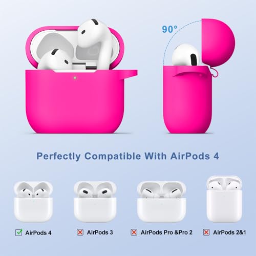Tobfit Case for AirPods 4 Case Cover 2024 with Lanyard & Keychain, Soft Silicone Protective Case for Apple AirPods 4th Generation, Full Protection, Support Wireless Charging - Rose Red - Image 4