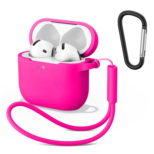 Tobfit Case for AirPods 4 Case Cover 2024 with Lanyard & Keychain, Soft Silicone Protective Case for Apple AirPods 4th Generation, Full Protection, Support Wireless Charging - Rose Red - Image 1