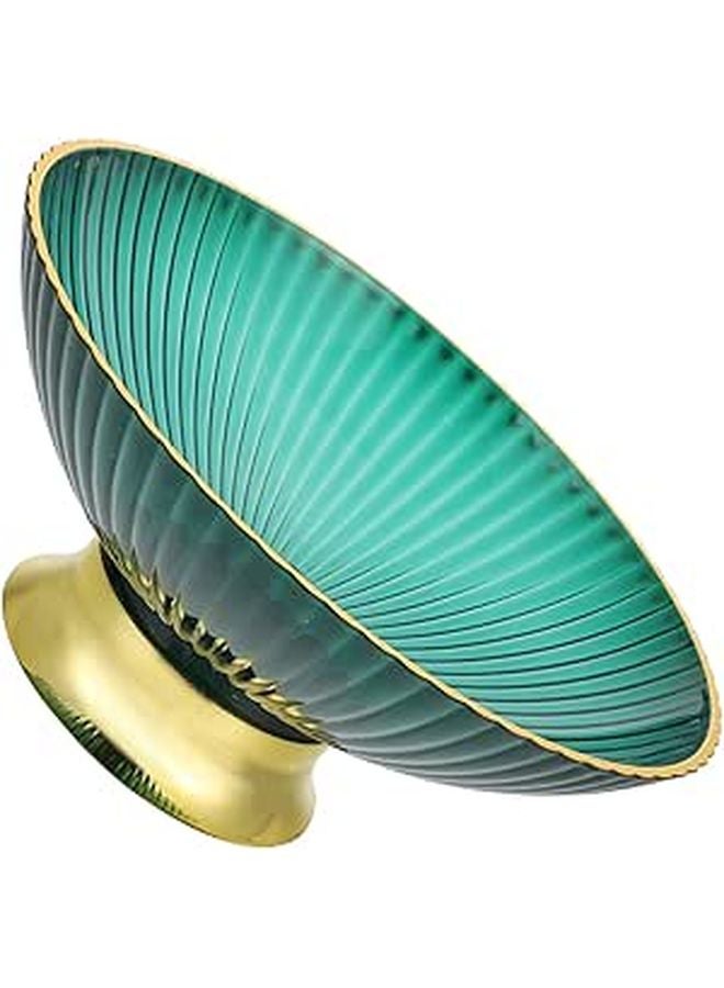 Dark Green Plastic High Pedestal Fruit Bowl Draining Snack Holder Serving Tray for Kitchen Counter Party - Image 1