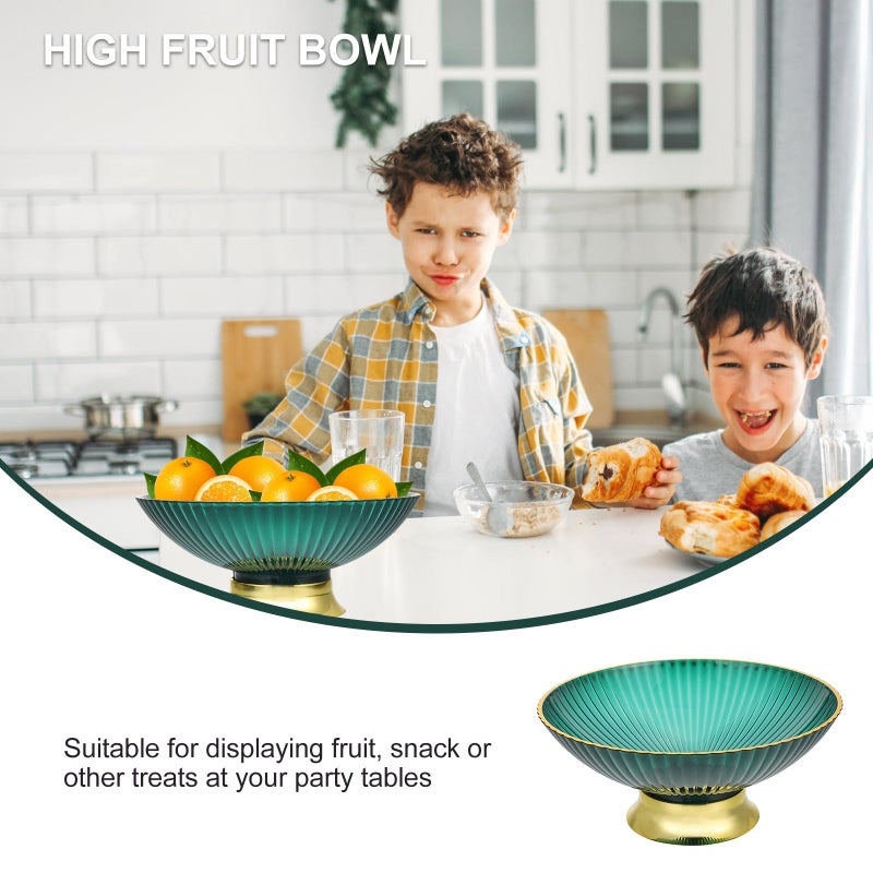 Dark Green Plastic High Pedestal Fruit Bowl Draining Snack Holder Serving Tray for Kitchen Counter Party - Image 4
