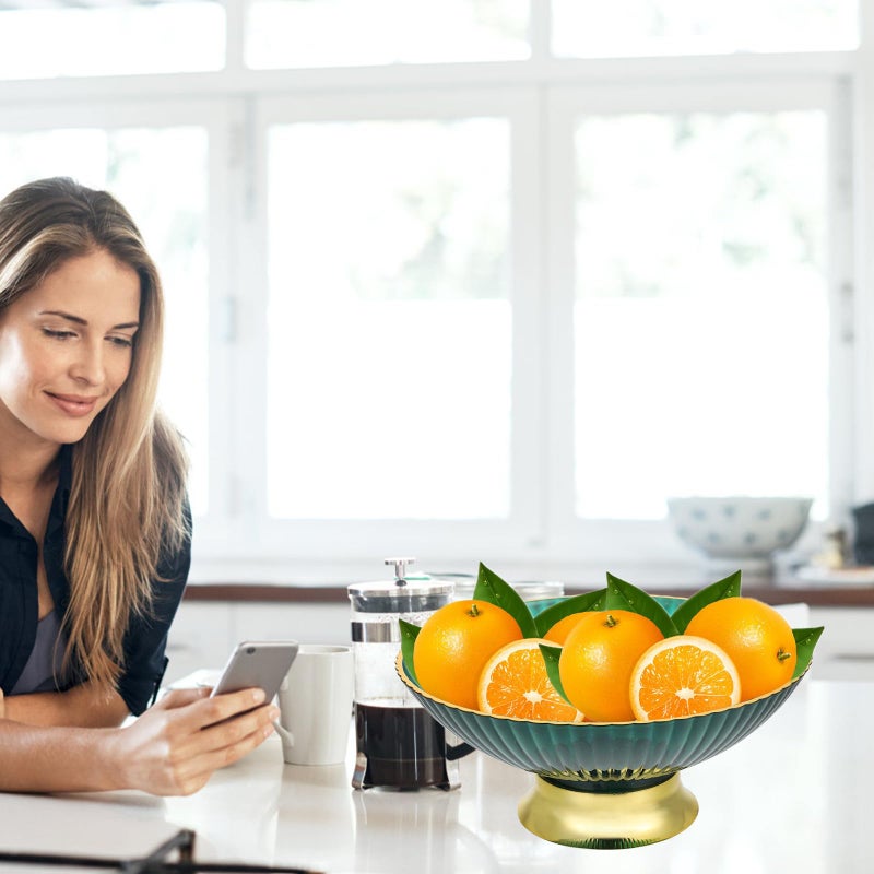 Dark Green Plastic High Pedestal Fruit Bowl Draining Snack Holder Serving Tray for Kitchen Counter Party - Image 5