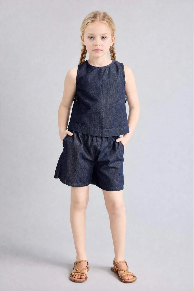 ديفاكتو Girl Crew Neck Sleeveless Denim Blouse