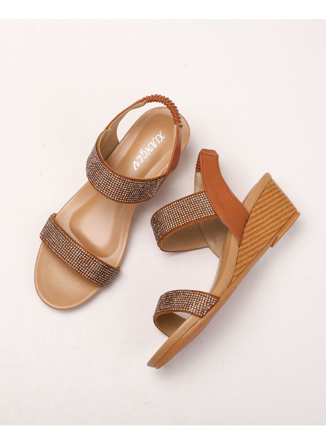 SIKETU New Women's Diamond Studded Flat Toe Versatile Wedge Sandals With Exposed Toes  - Image 2