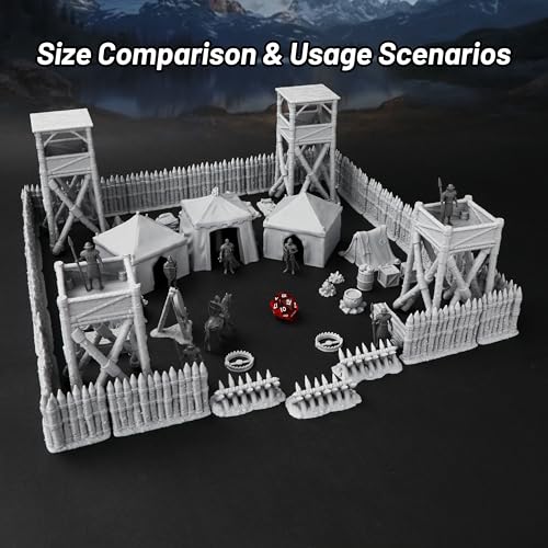 AUSPDICE AF676 Medieval Military Camp RPG Terrain Set for DND Map Building Compatible with TTRPG Games Modular Game Pieces with Barricades Tents Watchtowers and Props - Image 5