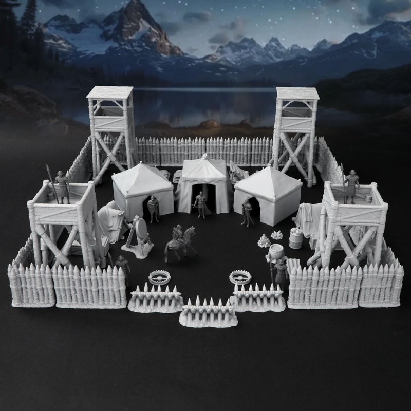 AUSPDICE AF676 Medieval Military Camp RPG Terrain Set for DND Map Building Compatible with TTRPG Games Modular Game Pieces with Barricades Tents Watchtowers and Props - Image 3