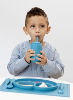 ezpz Happy Sippy Cup & Straw System - 100% Silicone Straw Cup For Infants + Straw Cup For Toddlers - Blue  - Image 4