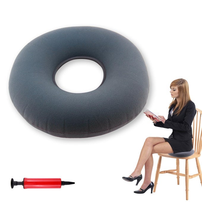 DONUT CUSHION SEAT INFLATABLE AIR CUSHION FOR PRESSURE RELIEF, 14.96*14.96 IN FLOCKING ROUND RUBBER RINGS FOR ADULTS ELDERLY HOME TRAVEL HEMORRHOID TAILBONE BOTTOMS PAIN RELIEF, WITH AIR PUMP