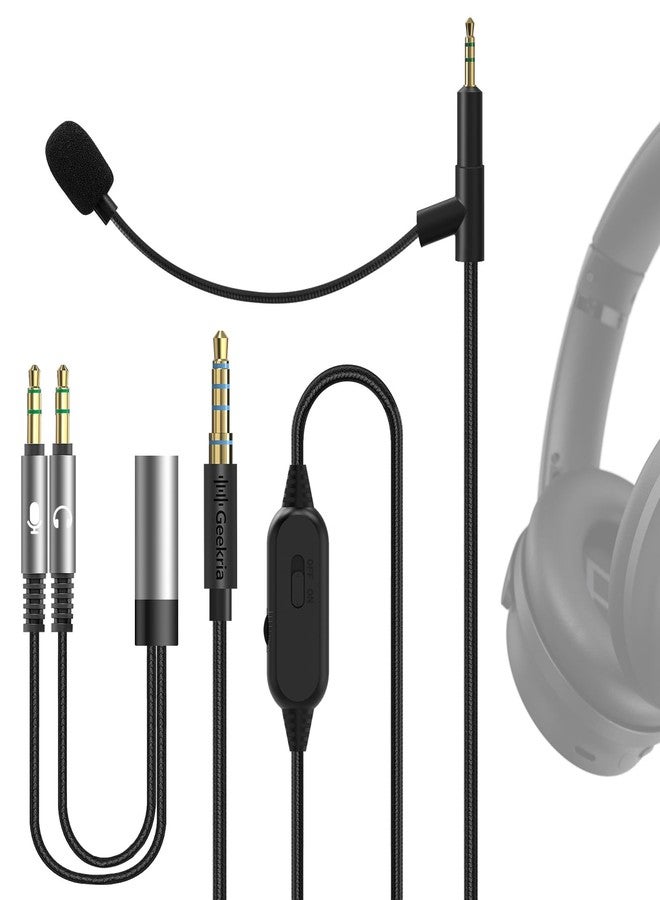 Geekria Boom Mic Headphones Cable Compatible with Bose QC Ultra II/SE/45, 700, 2.5mm Jack Nylon Braided Replacement Cord with Boom Microphone for Gaming & Meeting (5.6ft) - Image 1