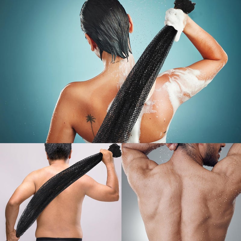 JASSINS African Net Long Bath Net Sponge,JASSINS Bathing Body Exfoliating Shower Body Back Scrubber Skin Smoother,Stretch Length to 66 INCH (Black) - Image 4