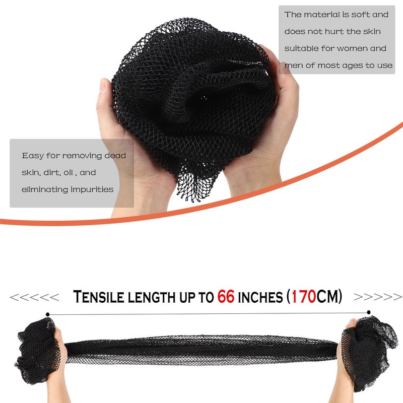 JASSINS African Net Long Bath Net Sponge,JASSINS Bathing Body Exfoliating Shower Body Back Scrubber Skin Smoother,Stretch Length to 66 INCH (Black) - Image 3