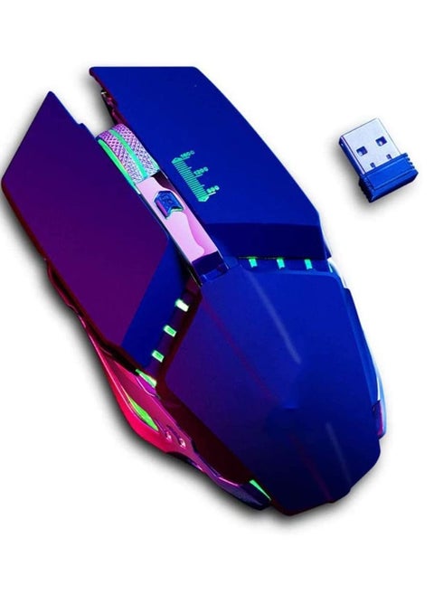 Wireless Gaming Mouse with USB Rechargeable Silent Optical Mice Receiver Quiet Click Buttons 3 Adjustable DPI 7 Colors LED Lights Multi-Colour Backlit Game Mice for Laptop Computer