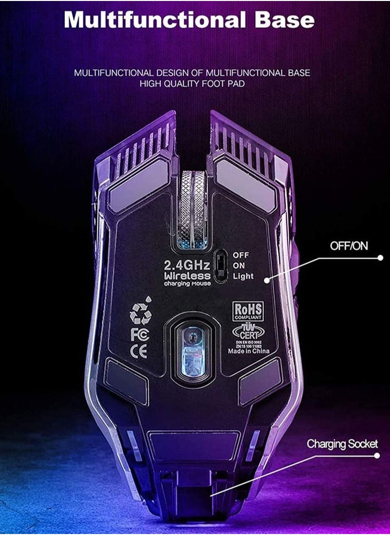 SYOSI - Wireless Gaming Mouse with USB Rechargeable Silent Optical Mice Receiver Quiet Click Buttons 3 Adjustable DPI 7 Colors LED Lights Multi-Colour Backlit Game Mice for Laptop Computer - Image 1