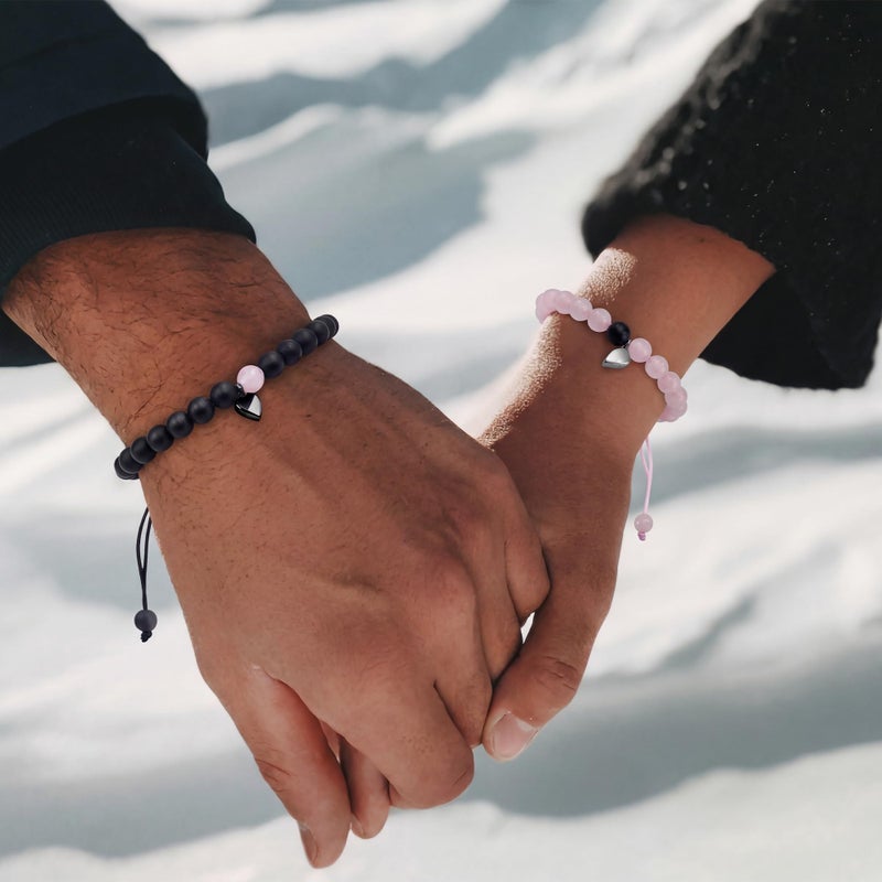 UVGVA Girlfriend Matching Couple Bracelets Valentines Day Gifts for Her Anniversary Birthday Engagement Gifts (Black&Pink Magnetic Heart) - Image 5