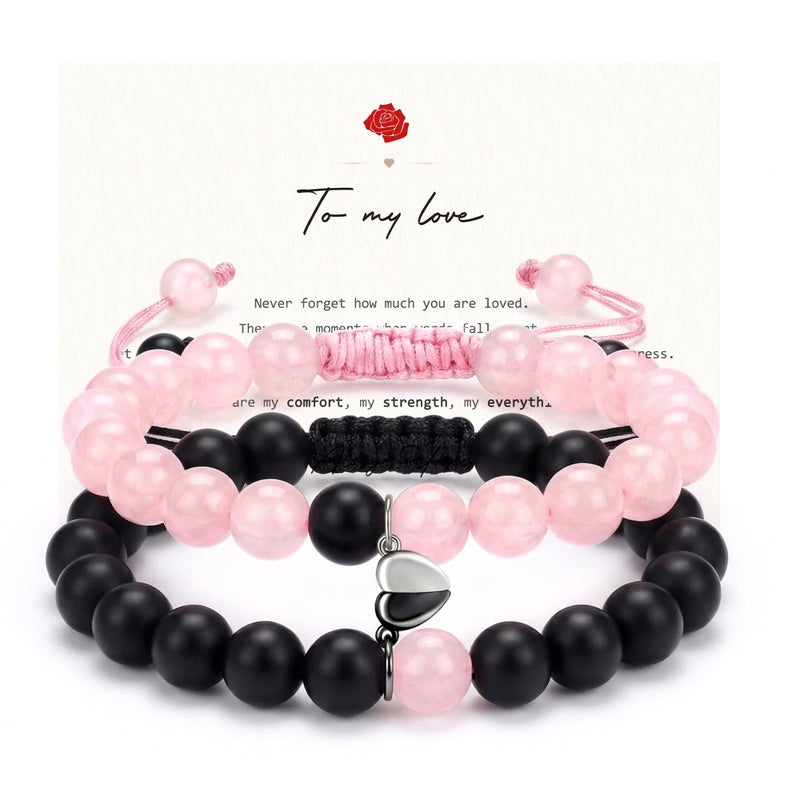 UVGVA Girlfriend Matching Couple Bracelets Valentines Day Gifts for Her Anniversary Birthday Engagement Gifts (Black&Pink Magnetic Heart) - Image 1