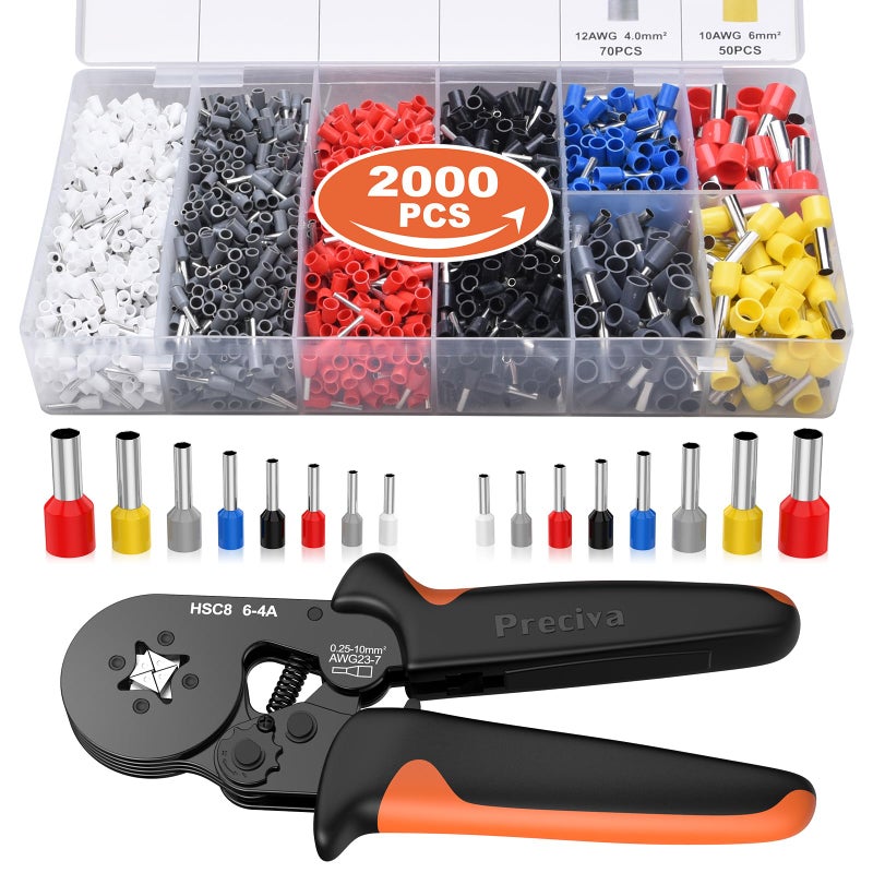 Preciva Ferrule Crimping Tool Kit with 2000PCS Wire Connectors, Preciva AWG23-7 Self-adjustable Ratchet Wire Crimping Tool Kit Crimper Plier Set - Image 1
