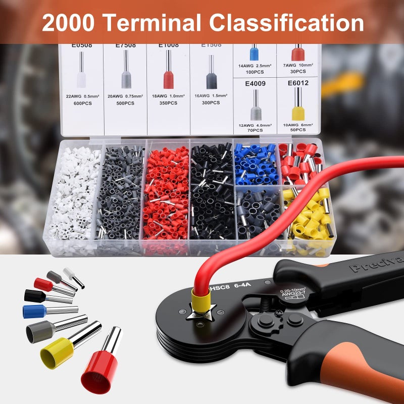 Preciva Ferrule Crimping Tool Kit with 2000PCS Wire Connectors, Preciva AWG23-7 Self-adjustable Ratchet Wire Crimping Tool Kit Crimper Plier Set - Image 2