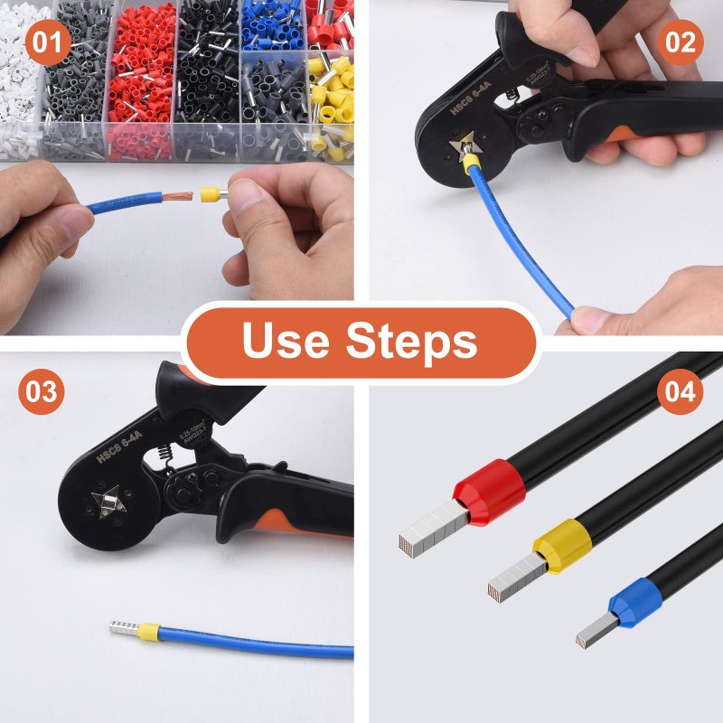 Preciva Ferrule Crimping Tool Kit with 2000PCS Wire Connectors, Preciva AWG23-7 Self-adjustable Ratchet Wire Crimping Tool Kit Crimper Plier Set - Image 4