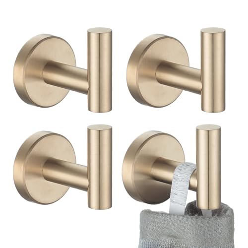 JQK Bathroom Towel Hook Champagne Bronze Coat Robe Clothes Hook for Bathroom Wall Mounted Pack of 4 SUS 304 Stainless Steel 08mm TH100CBP4 - Image 1