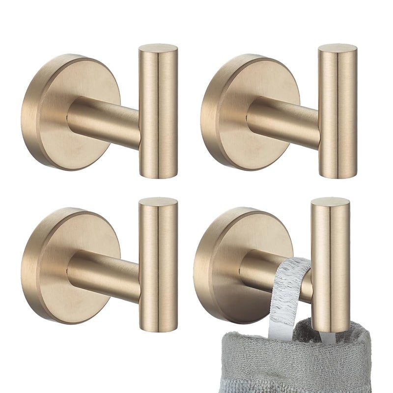 JQK Bathroom Towel Hook Champagne Bronze Coat Robe Clothes Hook for Bathroom Wall Mounted Pack of 4 SUS 304 Stainless Steel 08mm TH100CBP4 - Image 2