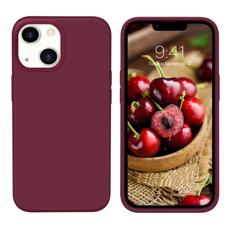 GUAGUA Compatible with iPhone 13 Case 6.1 Inch Liquid Silicone Soft Gel Rubber Slim Thin Microfiber Lining Cushion Texture Cover Shockproof Protective Phone Case for iPhone 13, Plum Red - Image 1