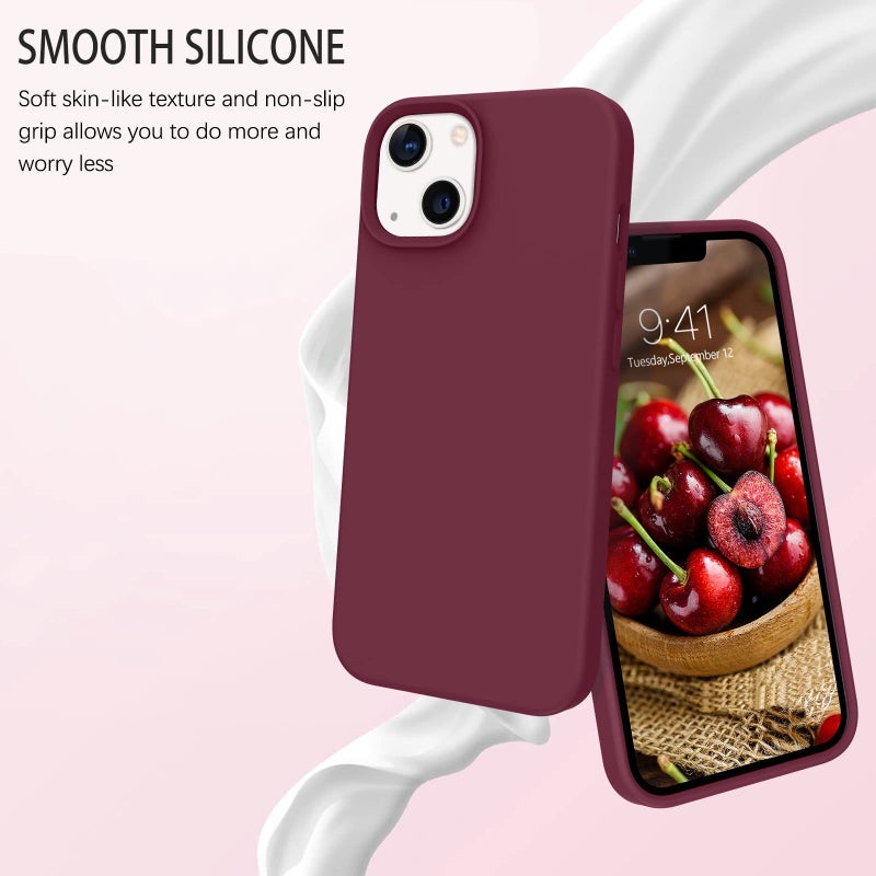 GUAGUA Compatible with iPhone 13 Case 6.1 Inch Liquid Silicone Soft Gel Rubber Slim Thin Microfiber Lining Cushion Texture Cover Shockproof Protective Phone Case for iPhone 13, Plum Red - Image 2