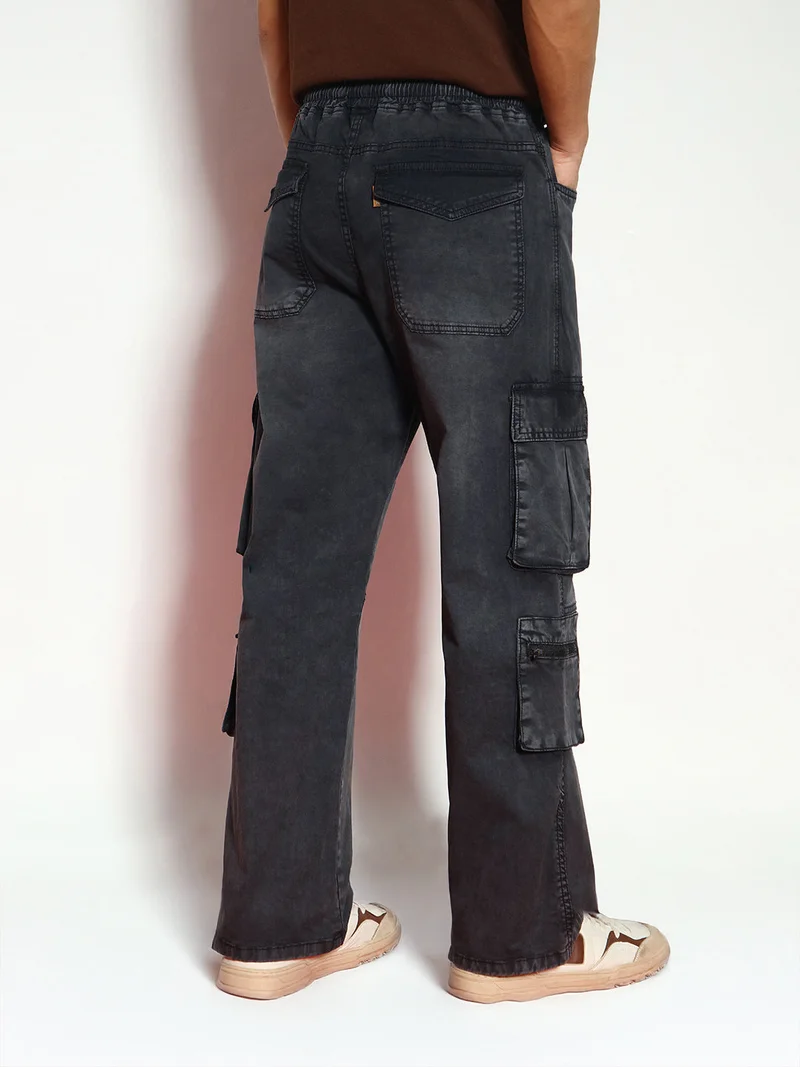 Urbano Fashion  Urbano Fashion Men's Black Loose Baggy Fit Travel Cargo Jeans with 8 Pockets Stretchable  | Best Price UAE