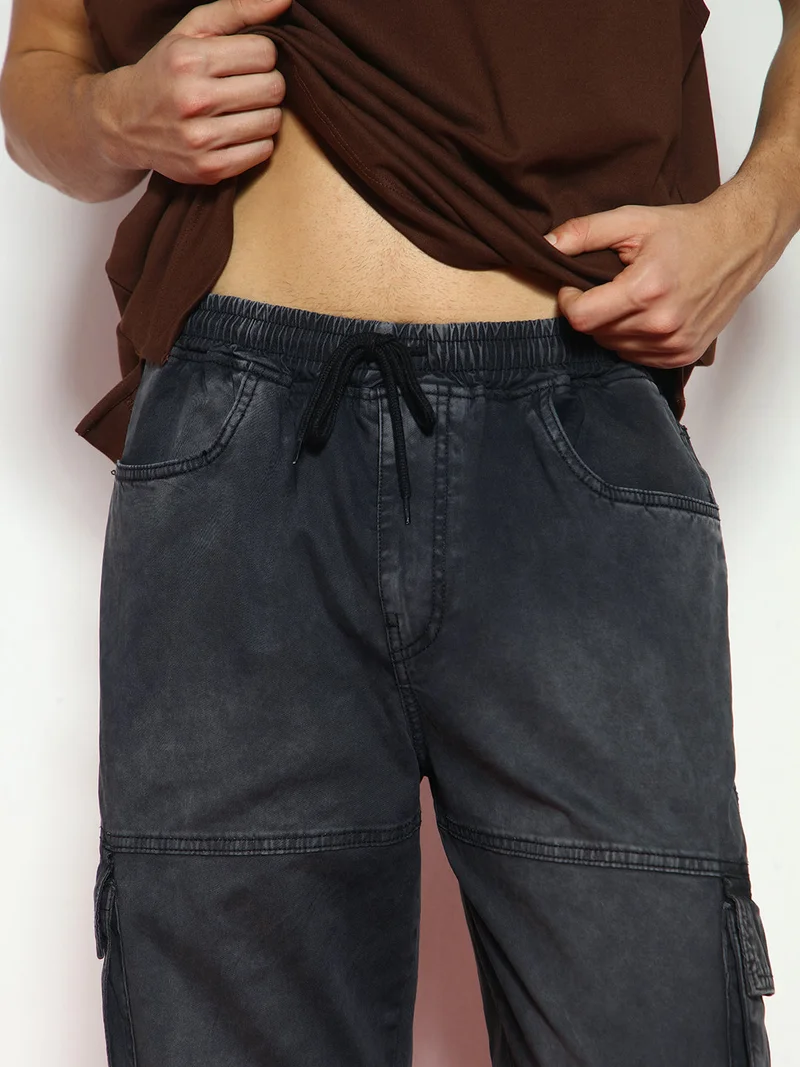 Urbano Fashion  Urbano Fashion Men's Black Loose Baggy Fit Travel Cargo Jeans with 8 Pockets Stretchable  | Best Price UAE