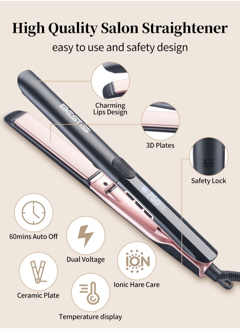 BESTIS - Ceramic Hair Straightener and Curler 260°C Degree High Temp Flat Iron 2 in 1 Hair Straightener, Ionic Technology, 15 Temperature Settings, Floating Plates with Vibration Feedback - Image 1