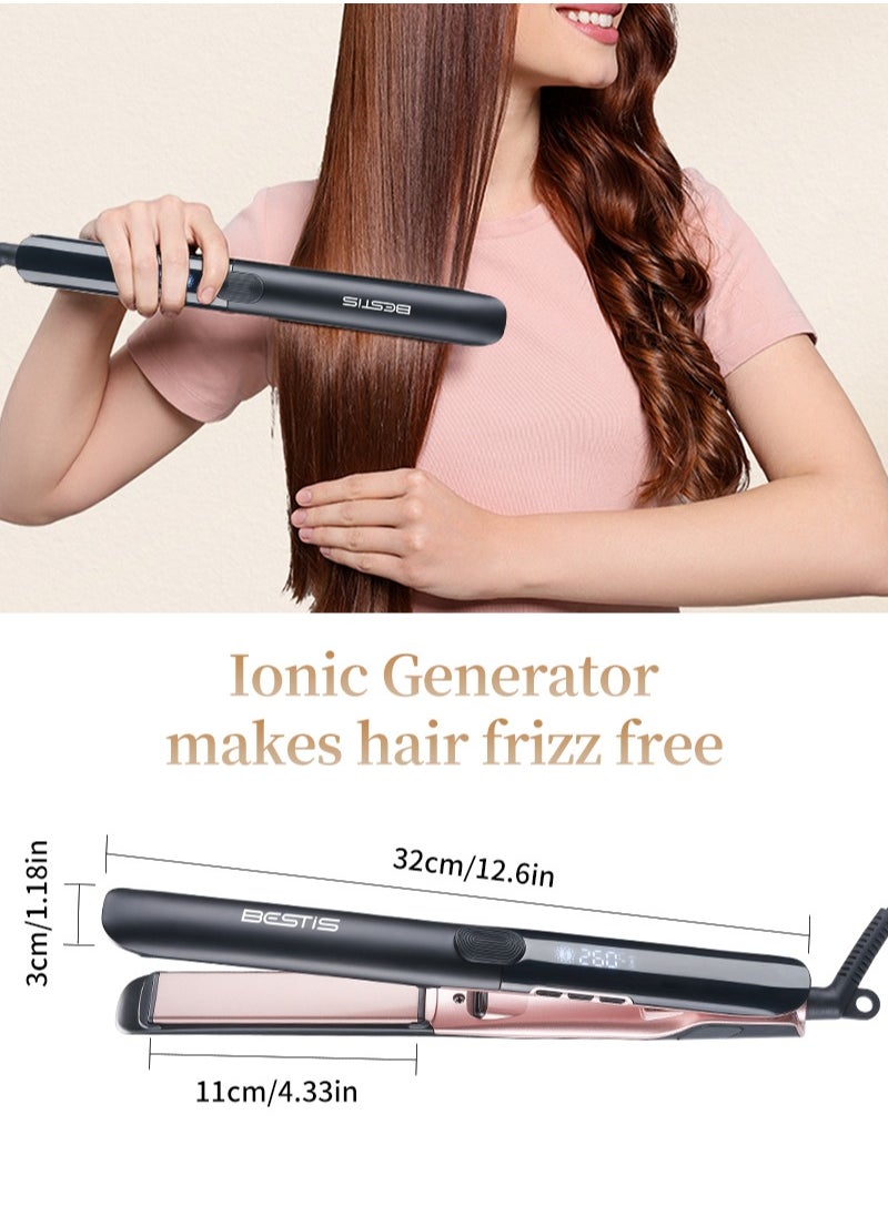 BESTIS - Ceramic Hair Straightener and Curler 260°C Degree High Temp Flat Iron 2 in 1 Hair Straightener, Ionic Technology, 15 Temperature Settings, Floating Plates with Vibration Feedback - Image 1
