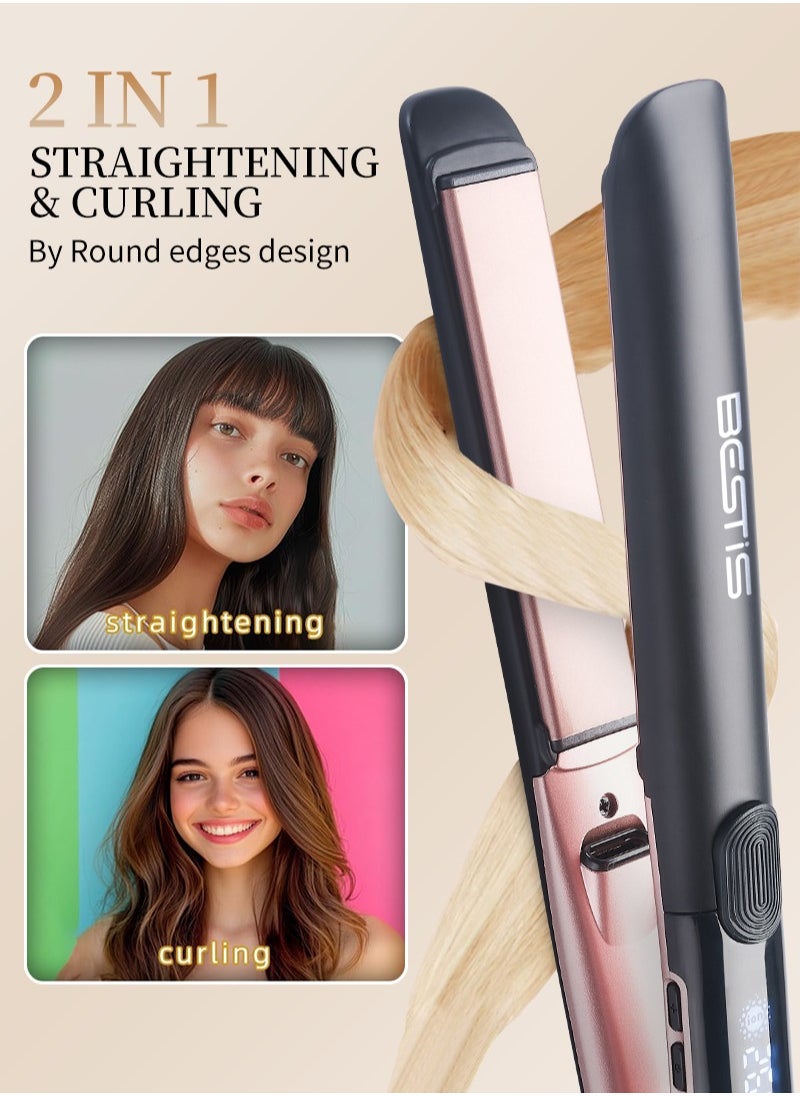 BESTIS - Ceramic Hair Straightener and Curler 260°C Degree High Temp Flat Iron 2 in 1 Hair Straightener, Ionic Technology, 15 Temperature Settings, Floating Plates with Vibration Feedback - Image 1