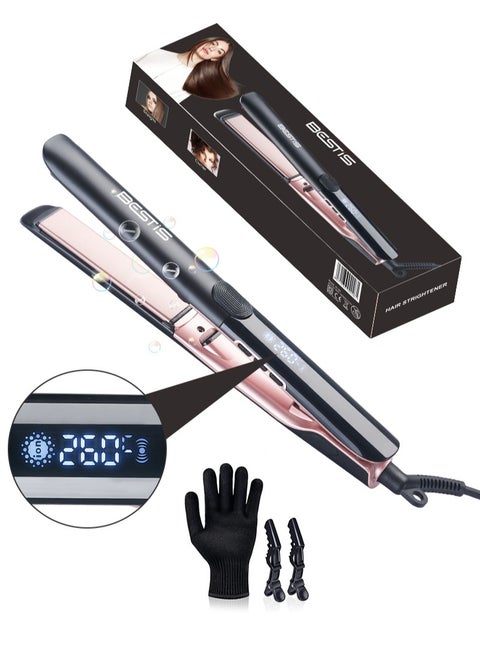 Ceramic Hair Straightener and Curler 260°C Degree High Temp Flat Iron 2 in 1 Hair Straightener, Ionic Technology, 15 Temperature Settings, Floating Plates with Vibration Feedback