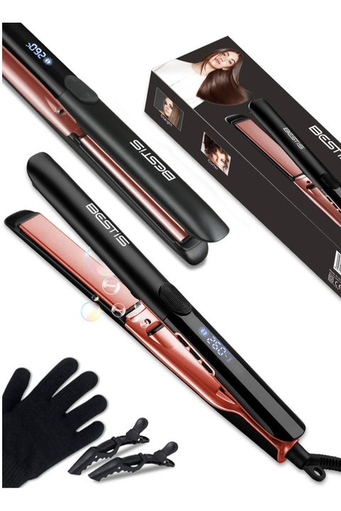 Ceramic Hair Straightener and Curler 2 in 1 Heats Up to 260°C High Temp Ceramic Flat Iron Ionic Technology 15 Temperature Settings Floating Plates with Vibration Feedback