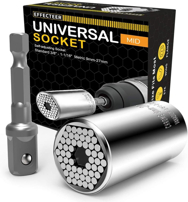 EFFECTEER Universal Socket, Self-adjusting Socket Fits Standard 3/8'' - 1-1/16'' Metric 9mm-27mm, Adapter Socket for Wrench Ratchet & Power Drill, Tools Gifts for Men Him Husband Dad Father DIY Handyman Women - Image 1
