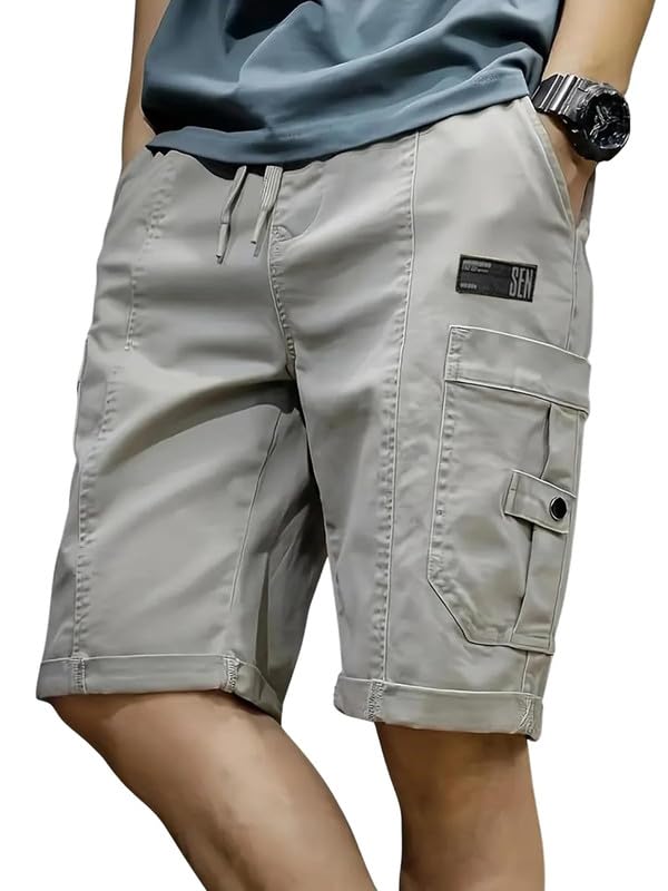 NoseQueen Men Fashion Cotton Shorts Pant for Men, Drawstring Waist Casual Half Pant for Man, Relaxed Fit - Image 1