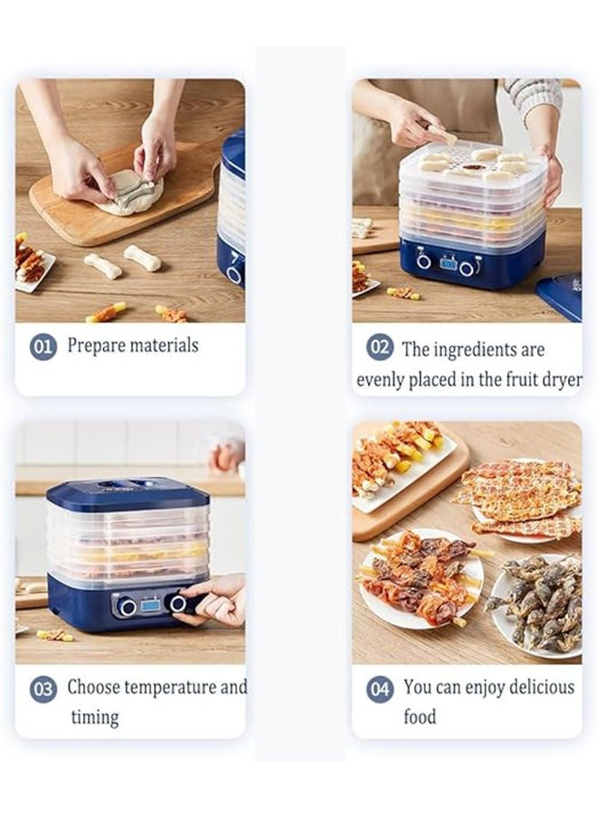 Food Dehydrator Machine 5 Trays Smart Electric Dryer with Digital Timer and Temperature Control for Fruit Vegetable Meat Beef  Fish Snack Jerky Desiccator 160W Blue