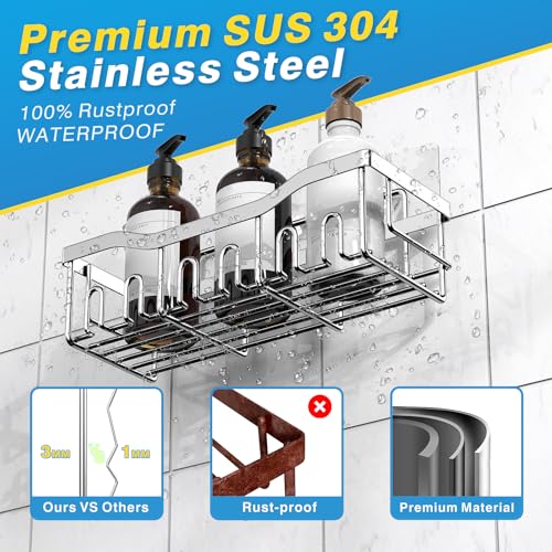 EUDELE 5-Pack Rustproof Stainless Steel Shower Caddy – No Drill Adhesive Bathroom Organizer with Large Capacity, Spacious Shower Shelves for Inside Shower, Kitchen & Home Decor Storage-XL Size - Image 5
