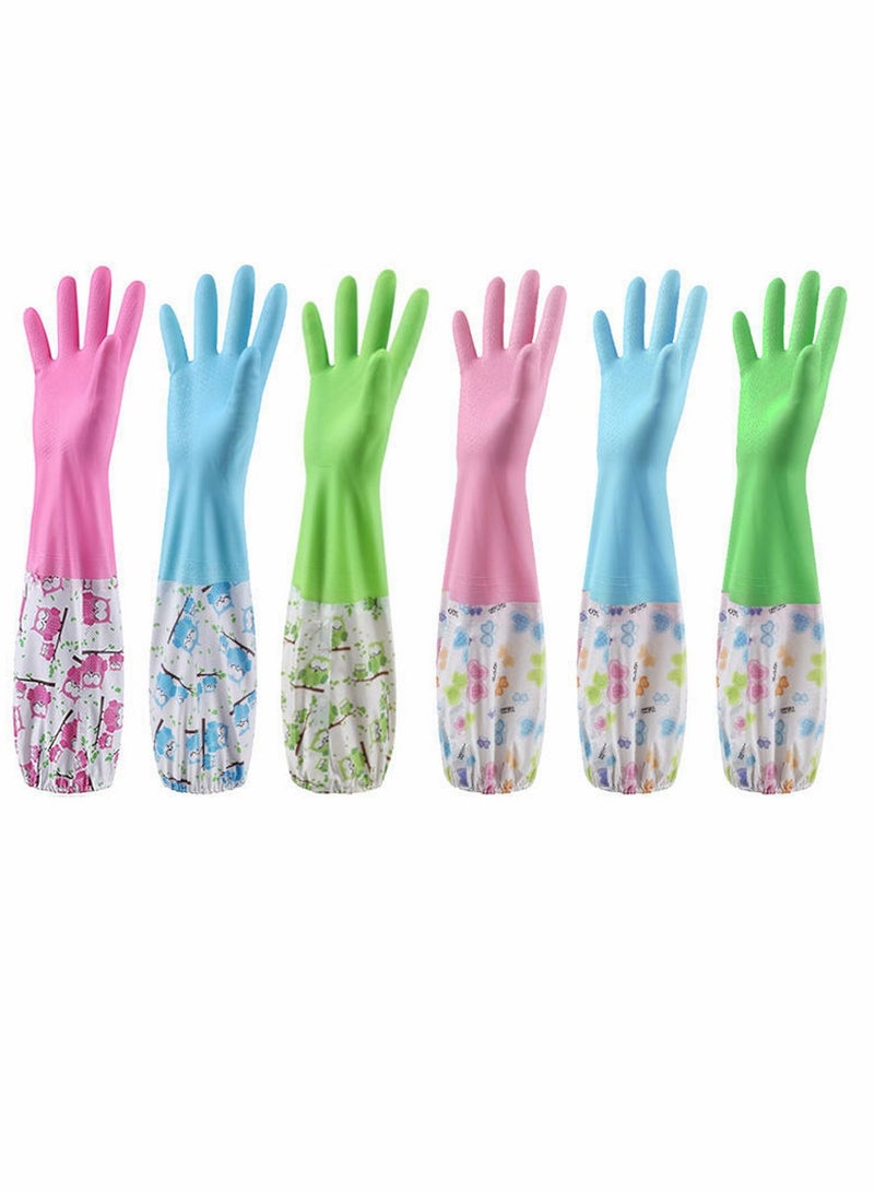 Y&D 2 Set Rubber Gloves, Dishwashing Gloves Non-Slip Household Kitchen Cleaning with Lining for Women (Long Arm One Size [Color] and [Pattern] Sent Randomly) - Image 1